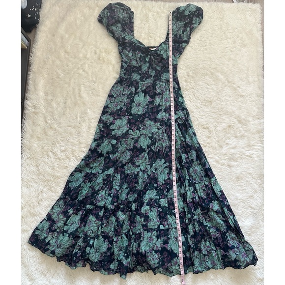 Free People Dress Sundrenched Short-Sleeve Maxi Tiered Floral Emerald Combo M - Picture 11 of 12